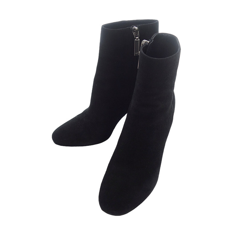 【特別価格】SAINT LAURENT PARIS サイドジップ スエード ショート ヒール ブーツ ブラック レディース35.5
