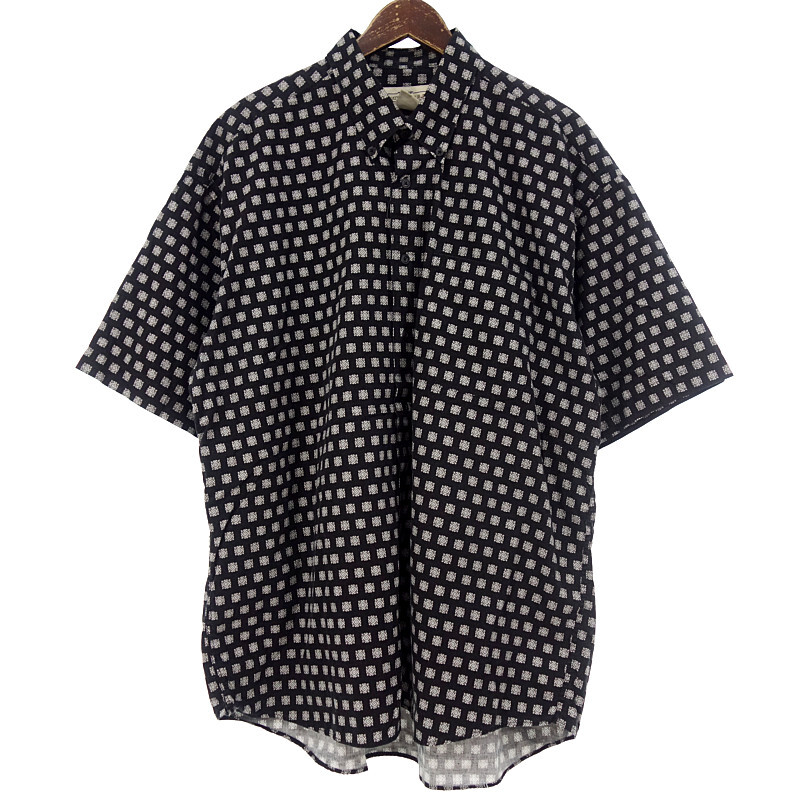 【特別価格】NATURAL ISSUE 総柄 コットン 半袖 シャツ ブラック メンズXL
