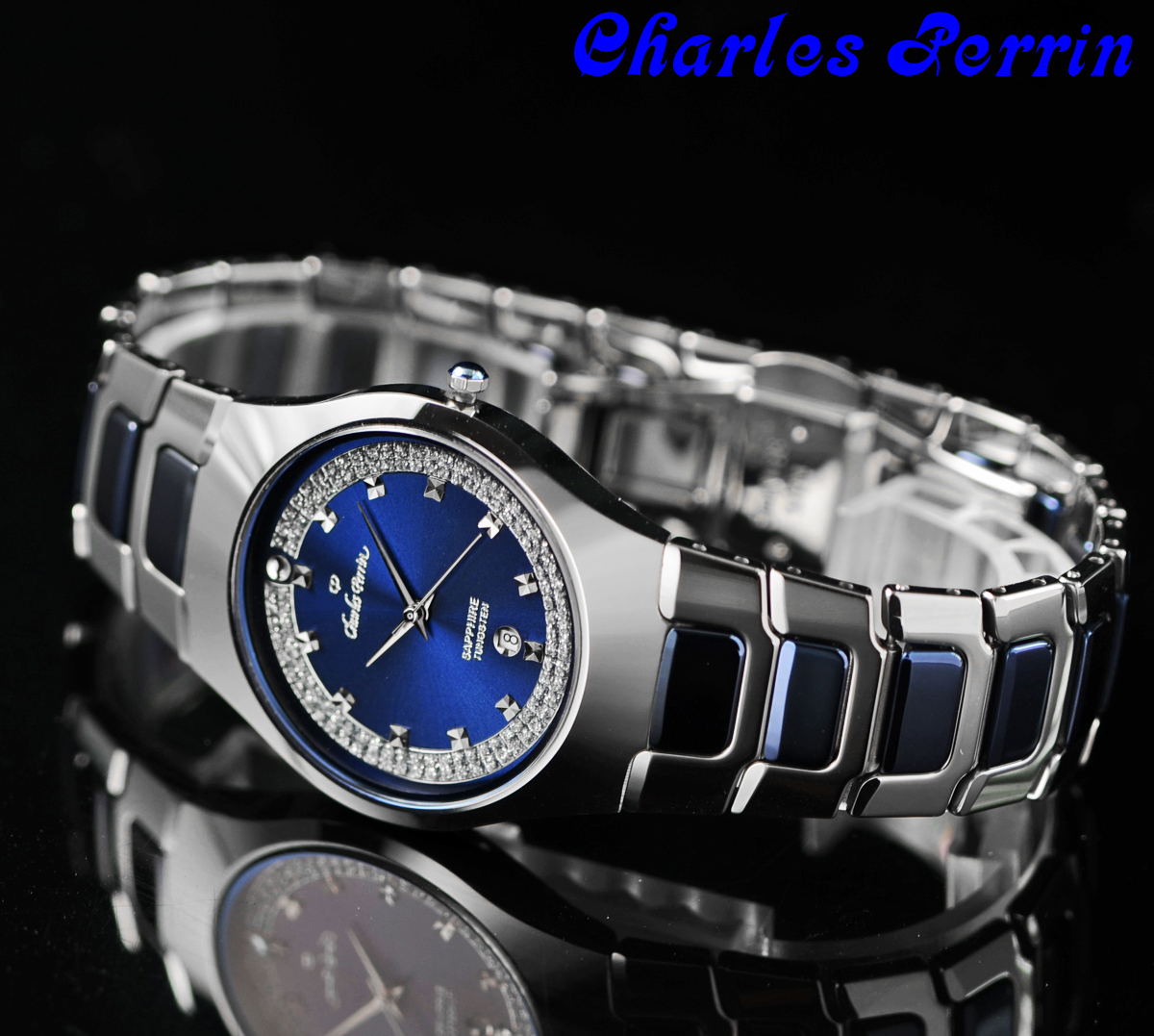 1 jpy carbide tang stain & ceramic & sapphire glass windshield sapphire blue wristwatch new goods unused gorgeous . men's watch ultra rare rare 