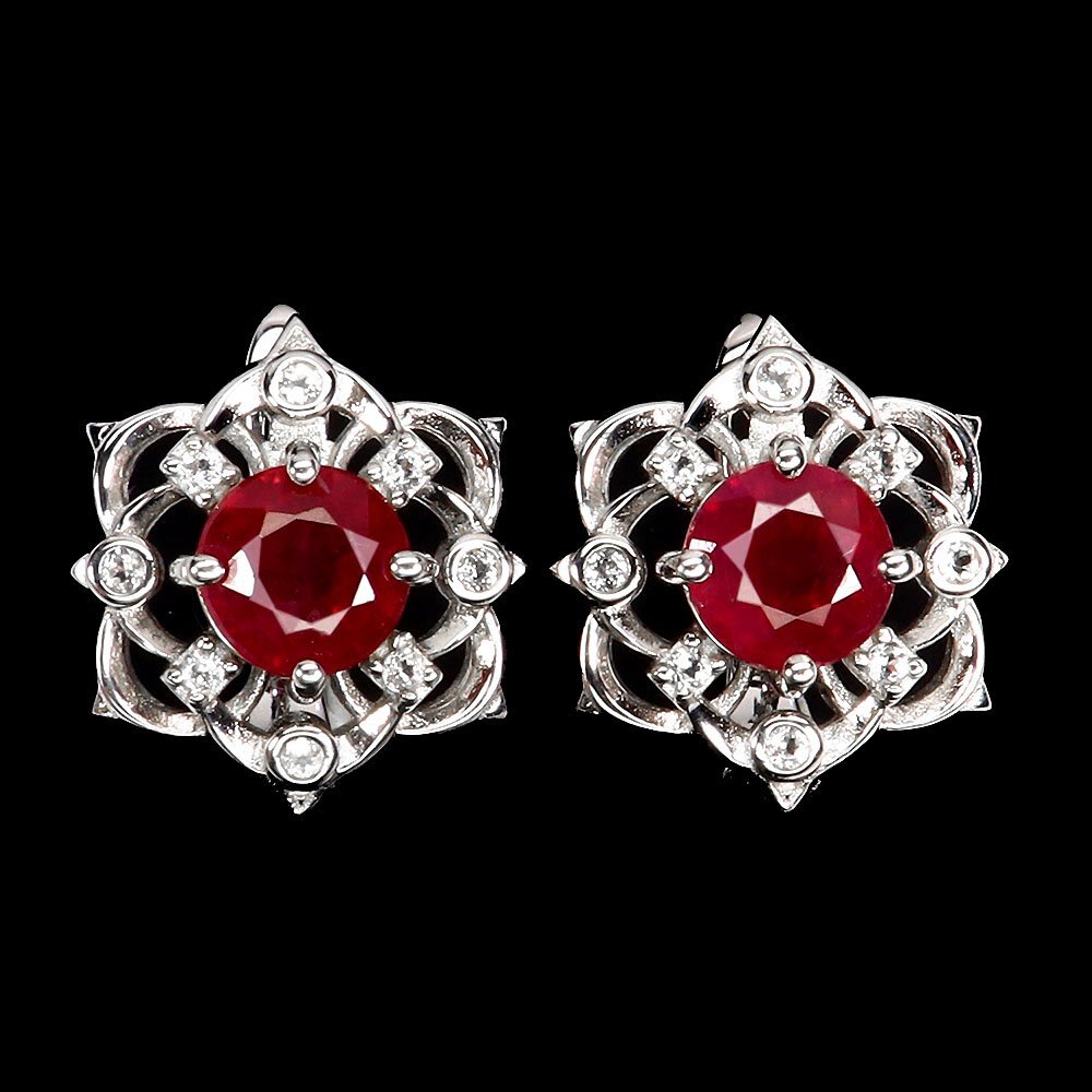 【1円新品】イケゾエガレ｜1.50ct 天然ピジョンブラッドルビー&ホワイトトパーズ Sterling Silver925 ピアス｜作家モノ｜日宝協鑑別対応