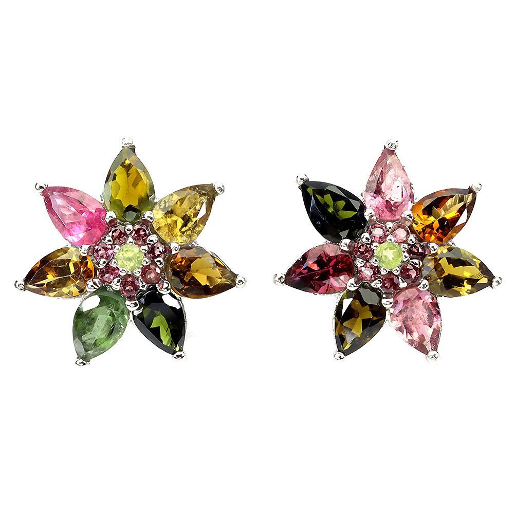 【1円新品】イケゾエガレ｜6.00ct 天然ガーネット&トルマリン&ペリドット Sterling Silver925 ピアス｜本物保証｜日宝協鑑別対応