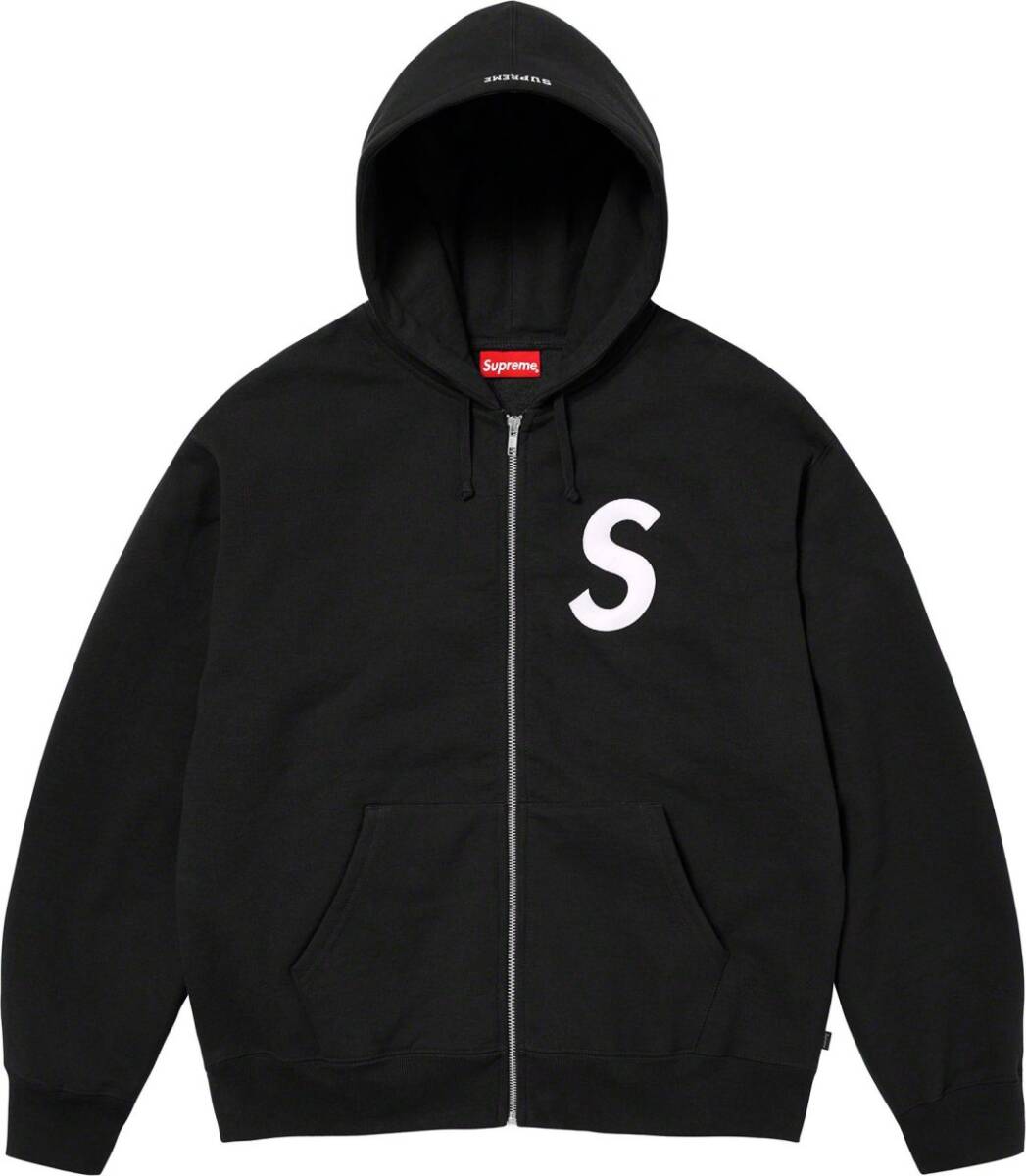 23AW◆S◆確保済 関税なし 国内発送◆Supreme SPRIT S/S TOP 黒 新品未使用 Supreme S Logo Zip Up Hooded Sweatshirt Black