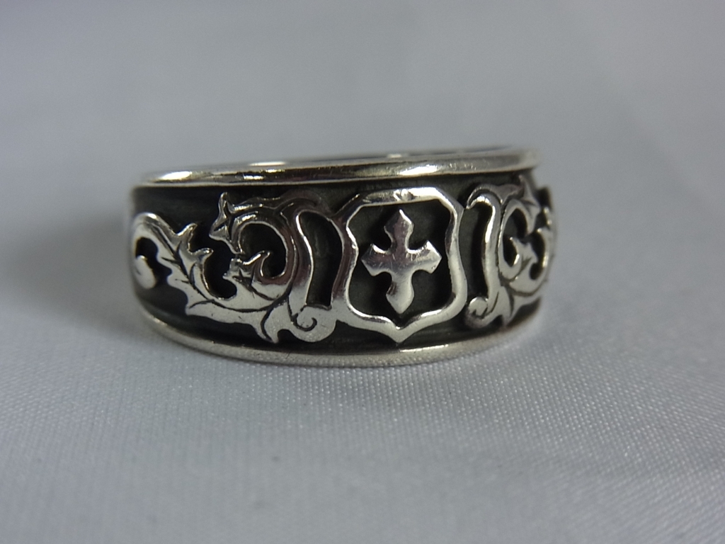 ★SILVER シルバー 銀制 クロス 植物の葉モチーフ メンズリング?指輪/USED