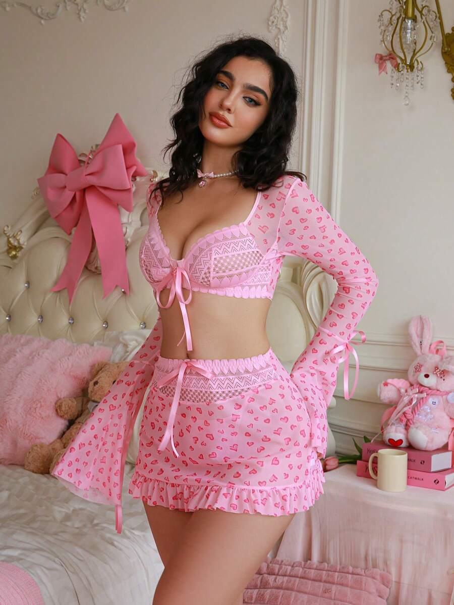 インティメート ランジェリー 3點(diǎn)セット レディース セクシーメッシュレース プリントランジェリー
