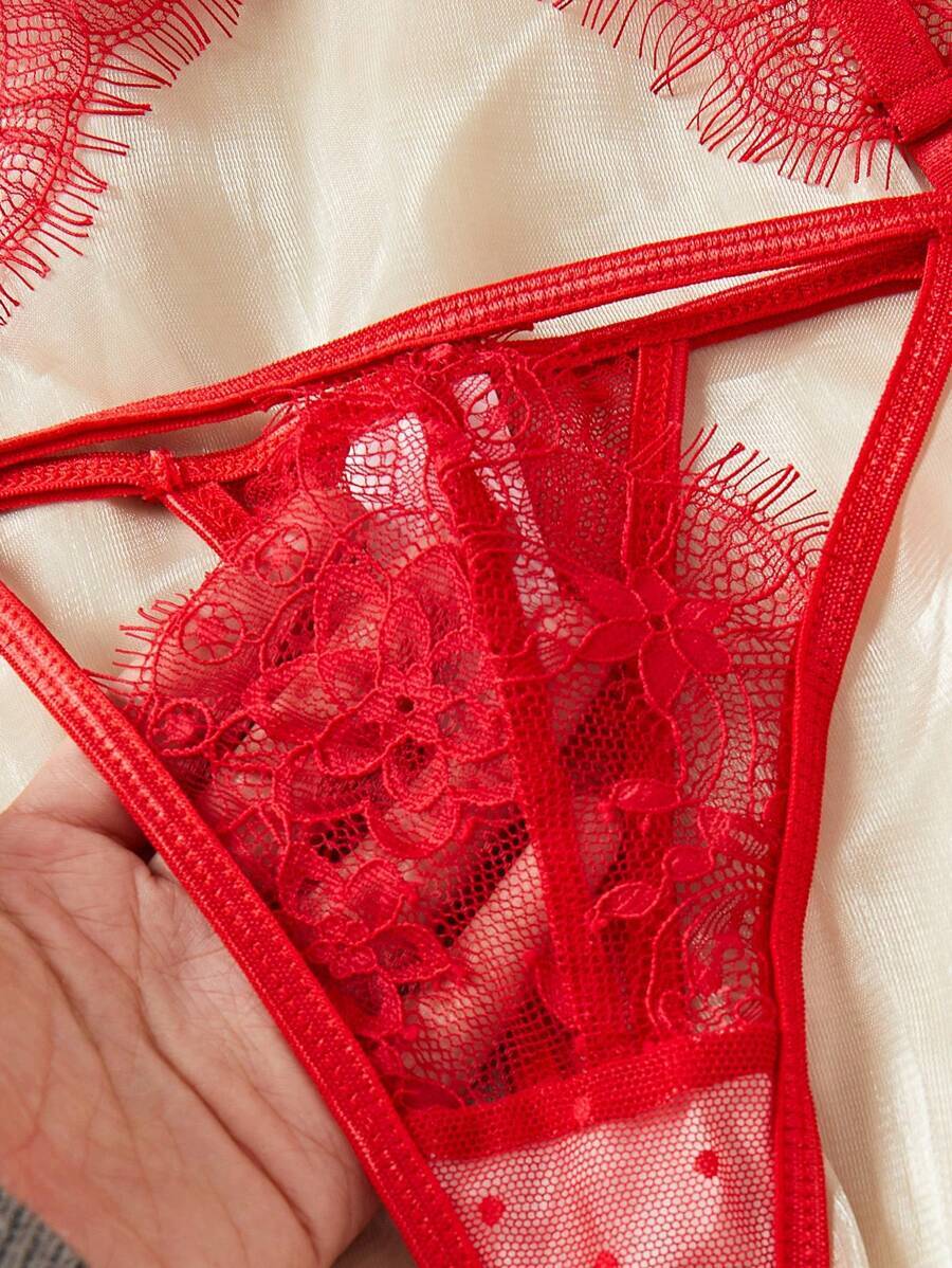 インティメート ランジェリー セクシーランジェリーセット5點、レースプッシュアップブラ、バック、ガーターベルト、レッグリング、バレ