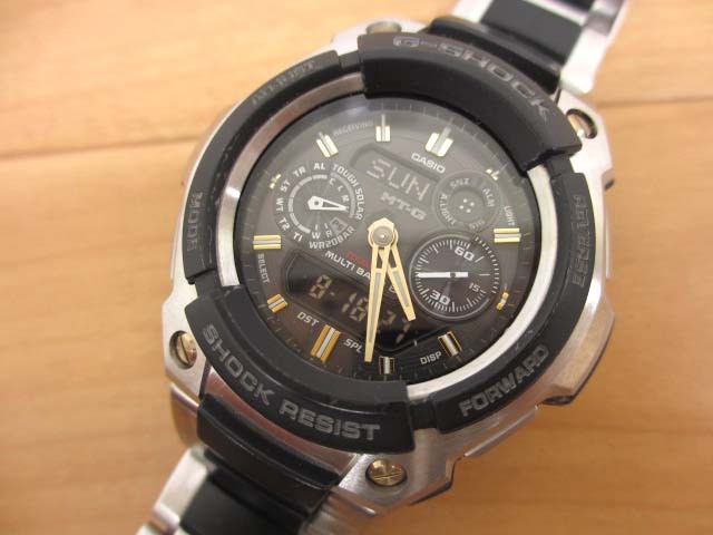 【Ｙ】美品 CASIO カシオ G-SHOCK MTG-1500-1AJF MT-G タフソーラー 電波受信 電波ソーラー マルチバンド6 シルバー ブラック メタルバンド