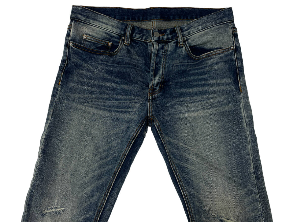 mnml ミニマル M12 STRETCH DENIM W32 (約88cm W34相当) 裾ジップ リペア加工 ダメージ加工 ストレッチ スキニー デニム メンズ ジーンズ