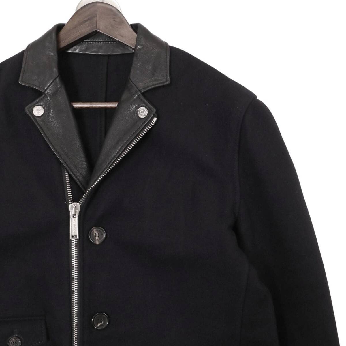 DSQUARED2 ディースクエアード　レザー切替ウールライダース チェスターコート＊