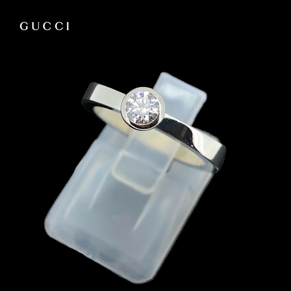 【ITQDG6WZVJXW】 美品 GUCCI グッチ 一粒ダイヤ Pt950 リング 6.8g ＃9_画像1