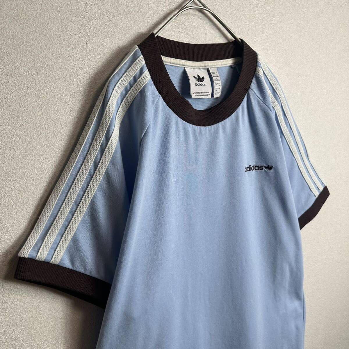 adidas アディダス リンガーTシャツ 半袖Tシャツ 好配色 水色 adidas アディダス リンガーTシャツ 半袖Tシャツ 好配色 水色