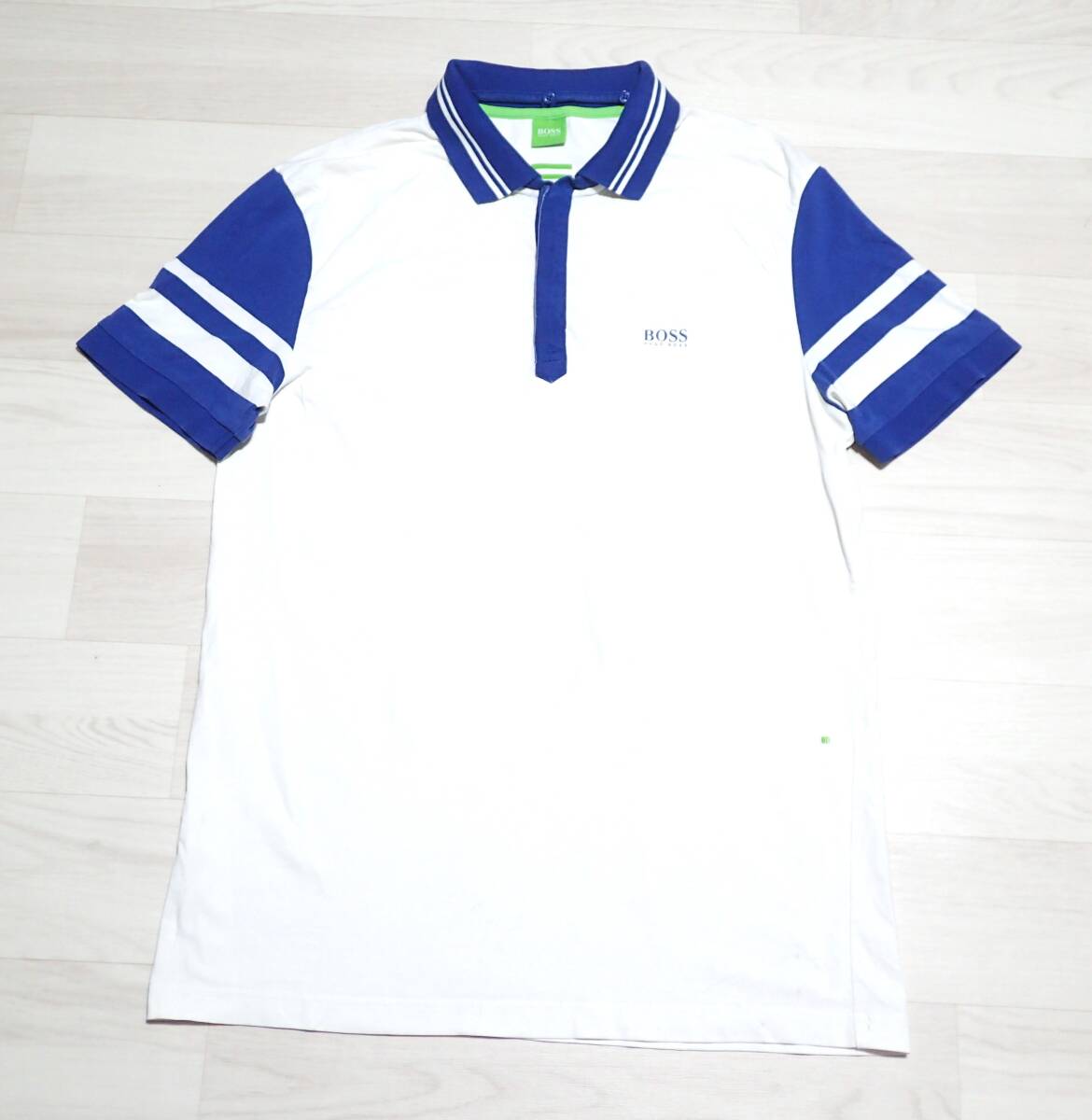 ☆HUGO BOSS　☆ヒューゴボス　☆2WAY　☆半袖ポロシャツ　☆ヘンリーネックシャツ　☆ホワイト×ブルー　☆メンズ　☆L