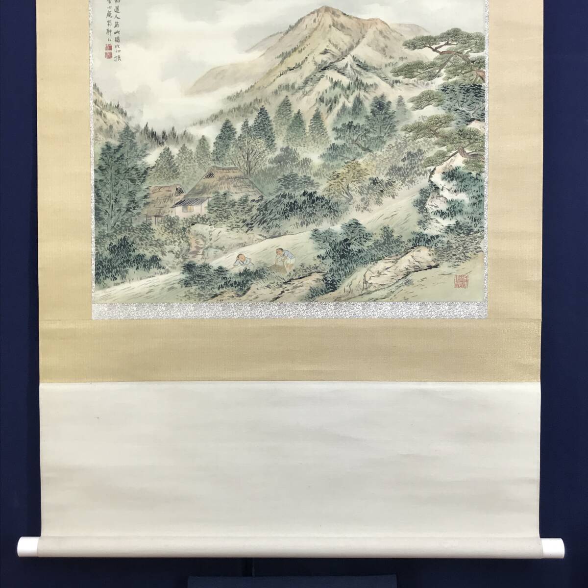 真作/矢野橋村/山水人物図/漁夫図/横物/魚とり遊び図/山水