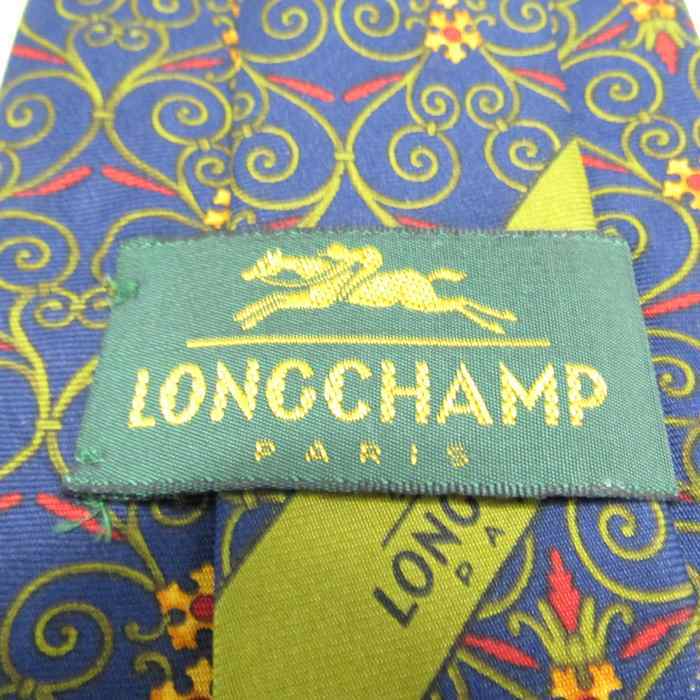 ロンシャン ブランド ネクタイ 総柄 総柄 花柄 リーフ柄 シルク イタリア制 PO メンズ ネイビー Longchamp