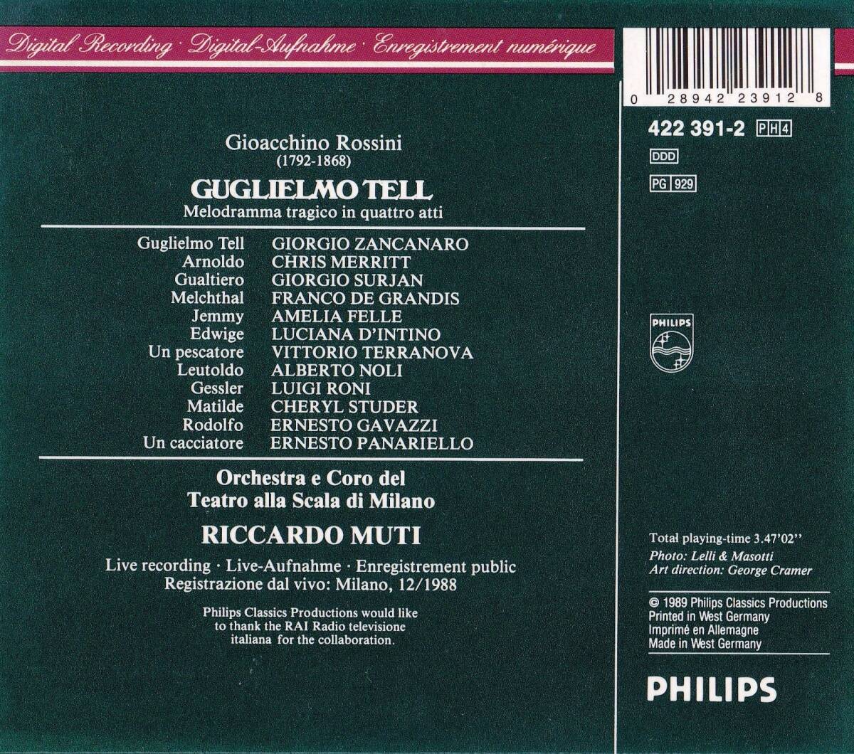 廃盤超希少 4CD 初期西獨盤 リッカルド?ムーティ ミラノ?スカラ座管弦楽団 ロッシーニ 歌劇『ウィリアム?テル』 全曲