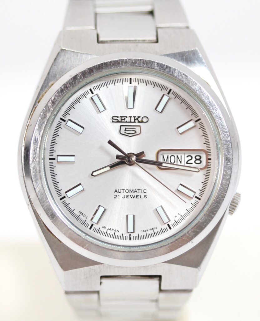 Y6368#◆ジャンク品扱い◆SEIKO セイコー 5 デイデイト メンズ腕時計 自動巻 裏スケ 7S26-02S0　※精度不明