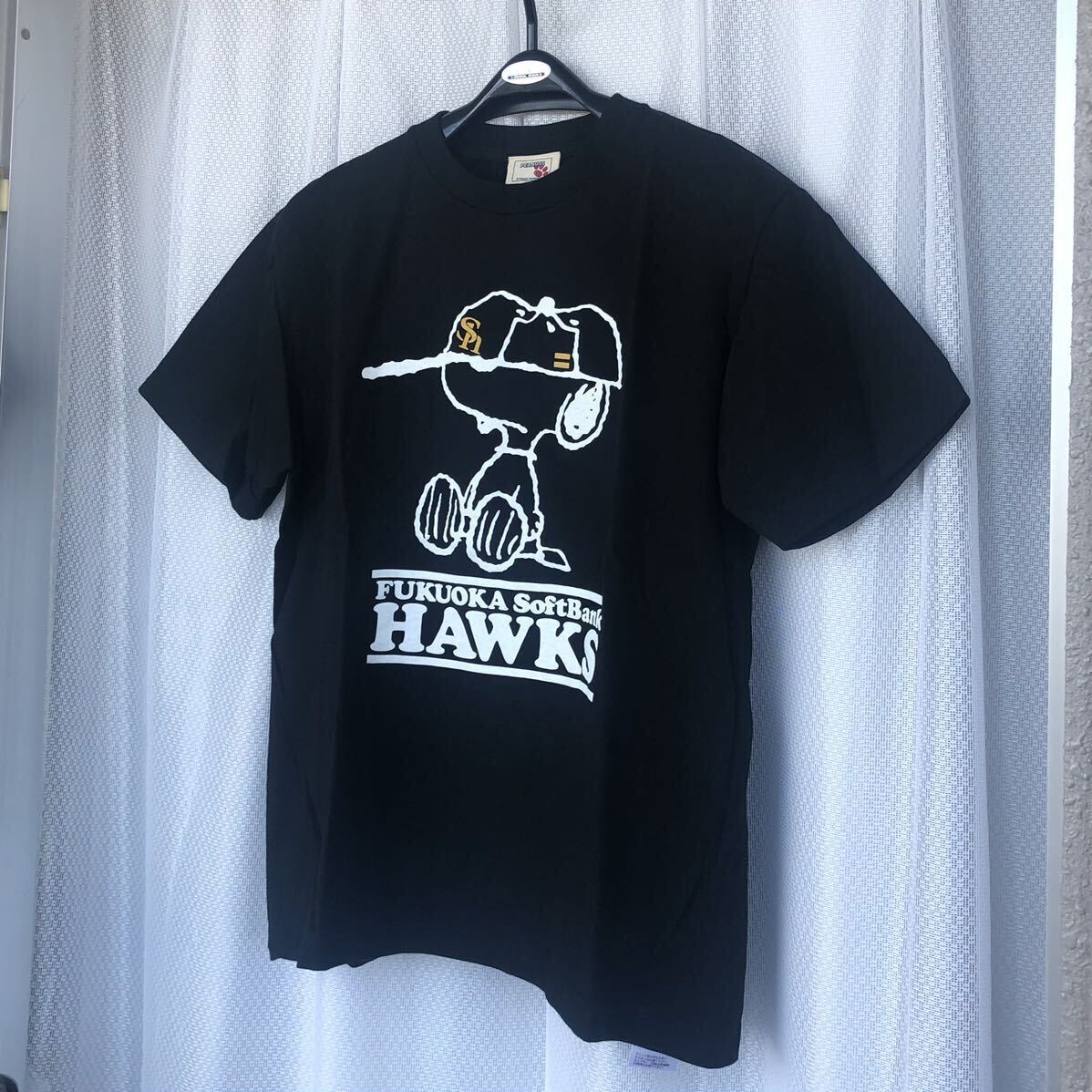 ценный 2012 ограничение *PEANUTS × Fukuoka SoftBank HAWKS сотрудничество футболка M чёрный *SNOOPY SoftBank * Hawk s официальный товары бейсбол Snoopy tops