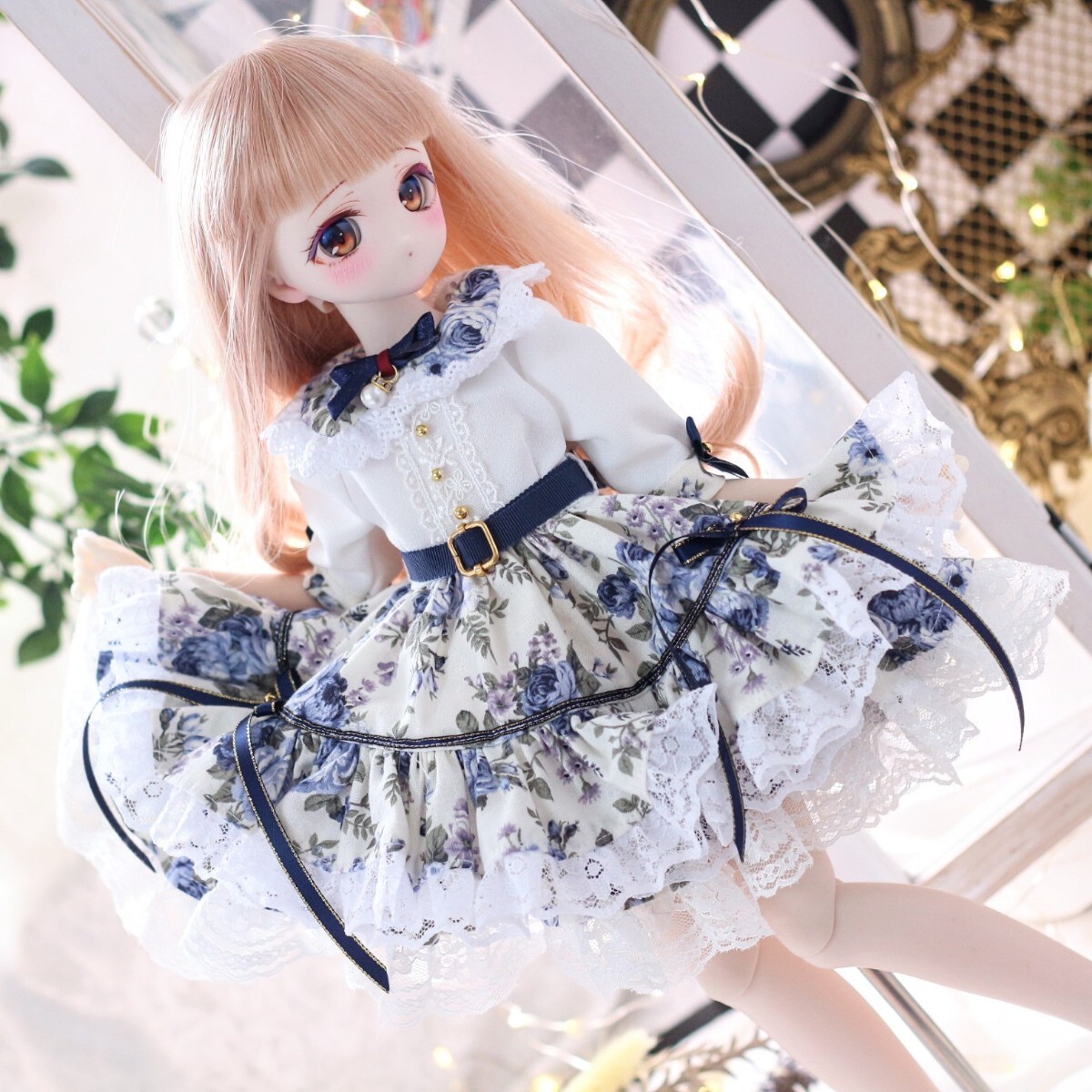 【シンティランテ】MDD，KUMAKO 全円スカートの清楚系ワンピース(ネイビー)