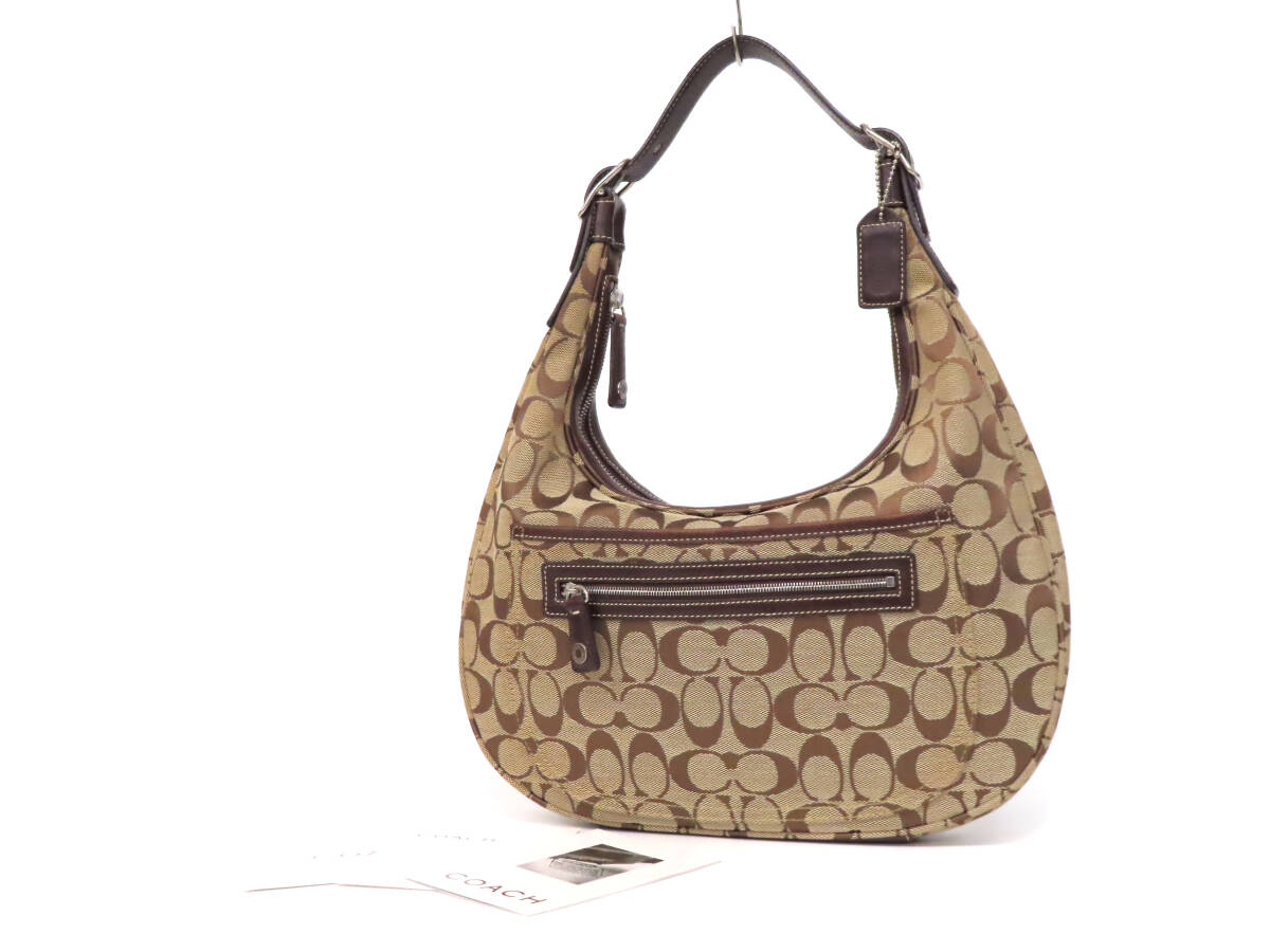 20109 美品 COACH コーチ ゾーイ シグネチャー キャンバス×レザー ホーボーバッグ ワンショルダーバッグ トートバッグ 6070 ベージュ×茶