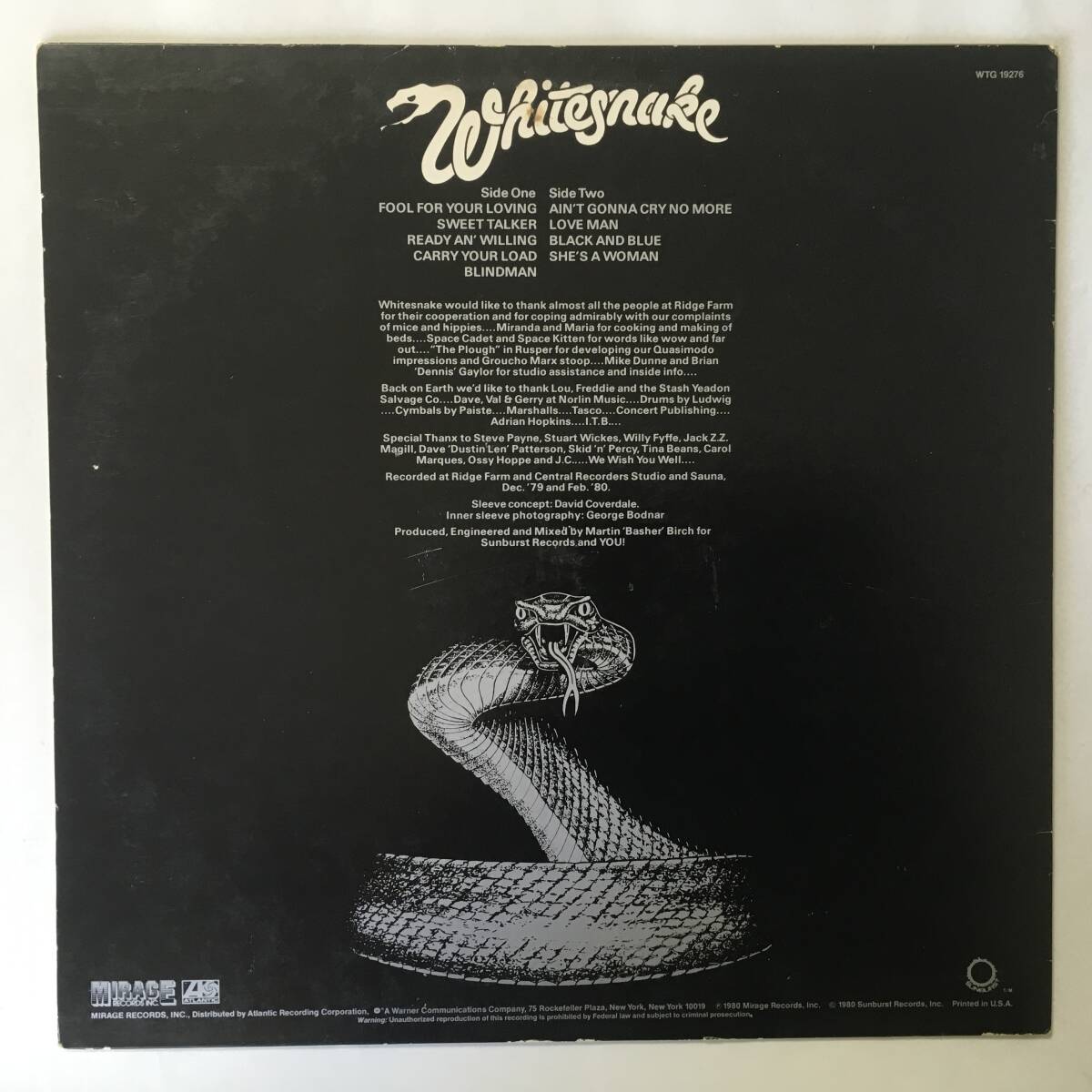 US PROMO WHITESNAKE READY AN' WILLING US盤