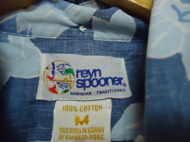 即決 ハワイ reyn spooner レインスプーナー アロハシャツ 紺色 青色 花柄 M8 コットン100%素材_画像6