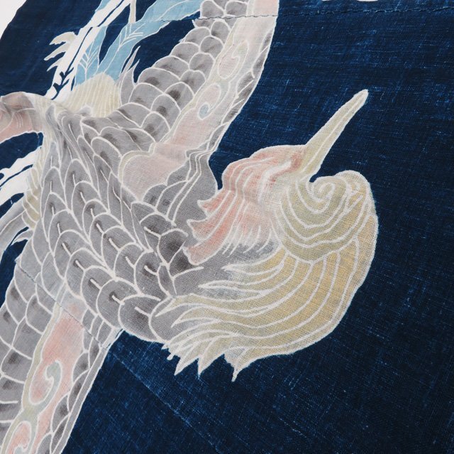 藍染 筒描き 筒書き つつがき 鳳凰 桐の花 家紋 古裂 時代布