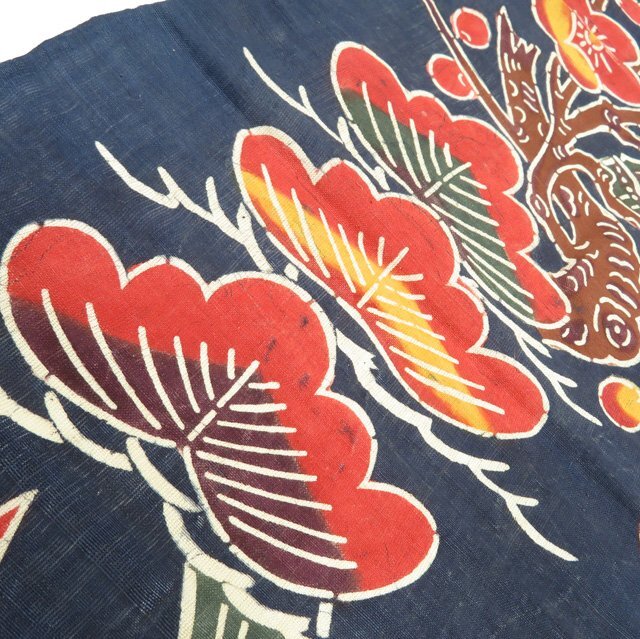 琉球 紅型 筒描き 筒書き 風呂敷 鶴亀 梅 笹 つつがき 麻 古布