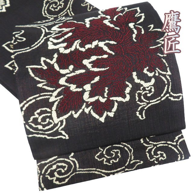 特選 袋帯 未使用 正絹 カジュアル 仕立て上がり 六通 鷹匠 花