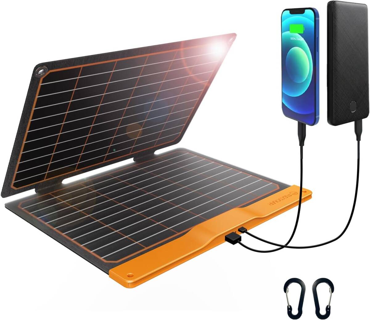 ソーラーパネル 20W 5V ポータブルソーラー充電器 IP67 防災 ポータブル電源/Phone/Pad/Laptop/Android対応アウトドアキャンプサバイバル用