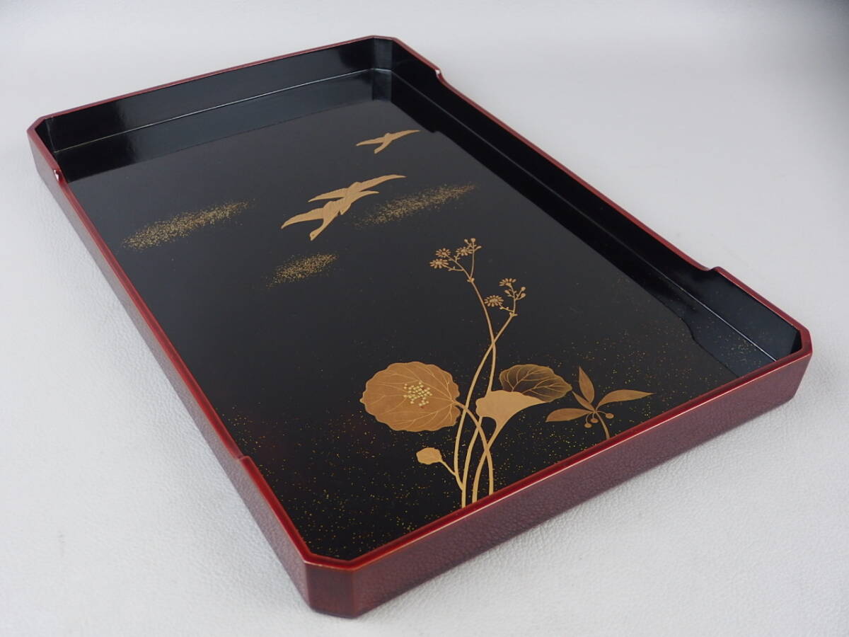 [ antique * tea utensils ]* lacqering pear ground ** flowers and birds writing length person tray inkstone case fn068ub square fancy cardboard obtaining paper inserting disorder tray Japanese-style tableware 