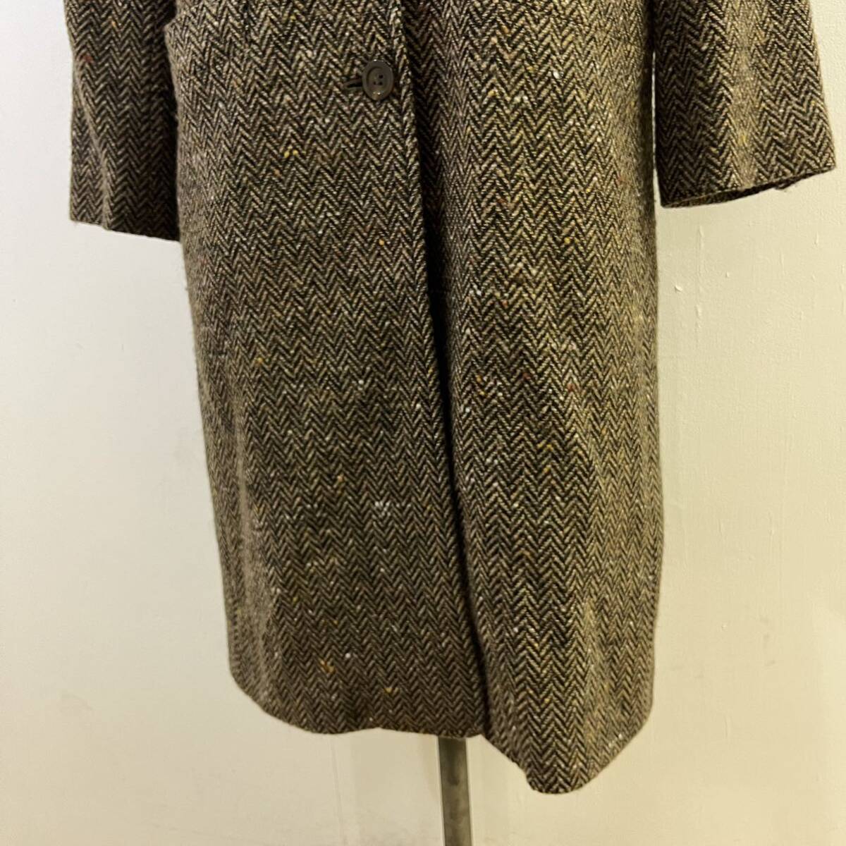 80s VINTAGE RYKIEL INSCRIPTION long coat wool coat Chesterfield coat herringbone pattern liki L Vintage [ uniform carriage / including in a package possibility ]E