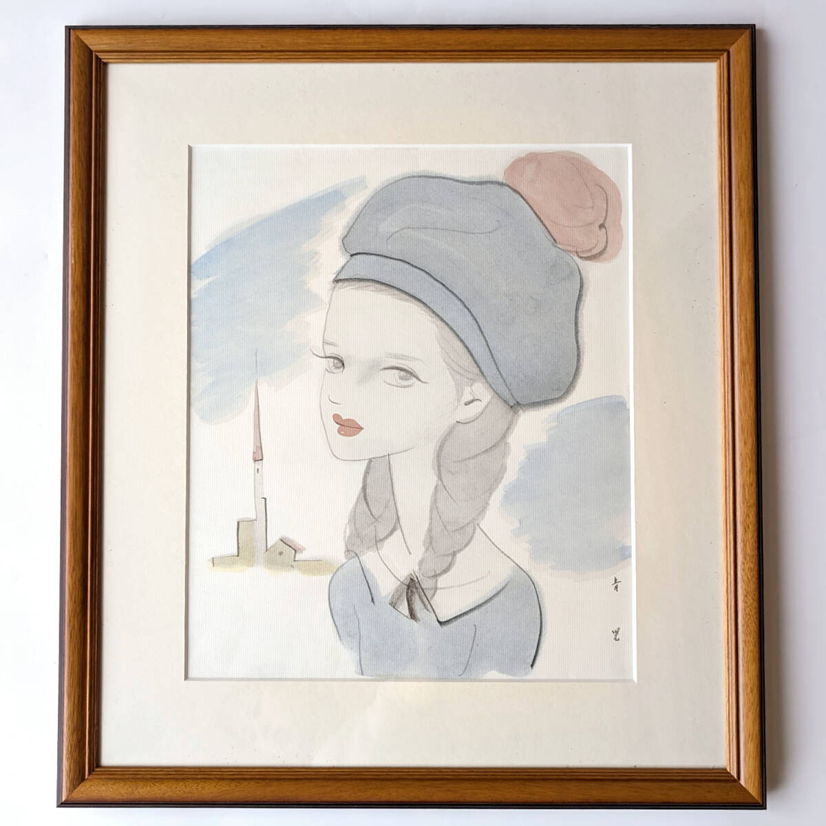 工芸画 東郷青児 婦人像 水彩 デッサン 青 美人画 二科会 工芸画 東郷青児 婦人像 水彩 デッサン 青 美人画 二科会