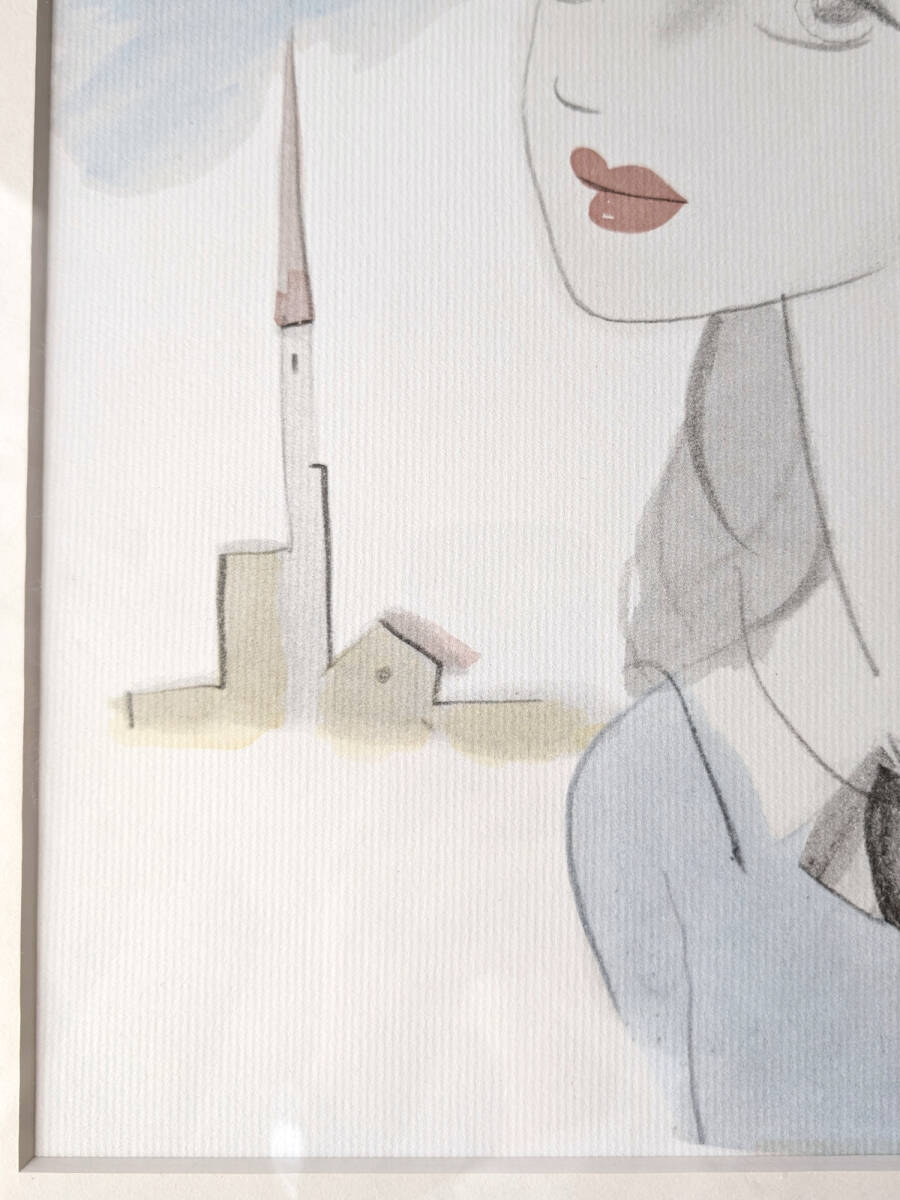 工芸画 東郷青児 婦人像 水彩 デッサン 青 美人画 二科会 工芸画 東郷青児 婦人像 水彩 デッサン 青 美人画 二科会
