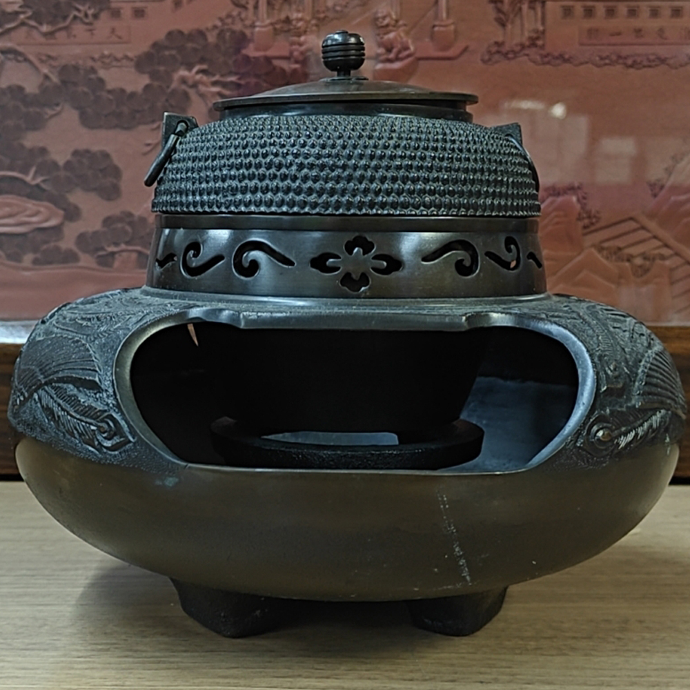 高岡銅器 茶釜 茶道具 茶道具 茶釜 風炉セット/鉄製/銅蓋/風炉釜