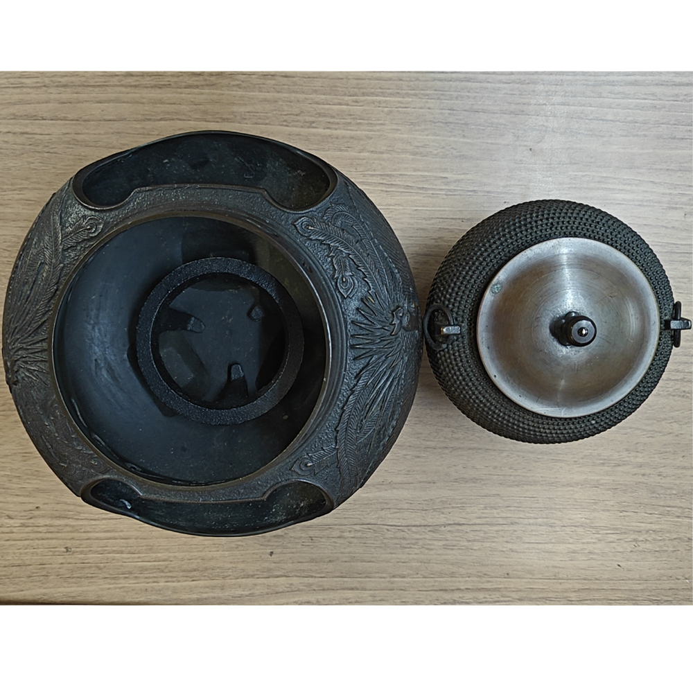 高岡銅器 茶釜 茶道具 茶道具 茶釜 風炉セット/鉄製/銅蓋/風炉釜