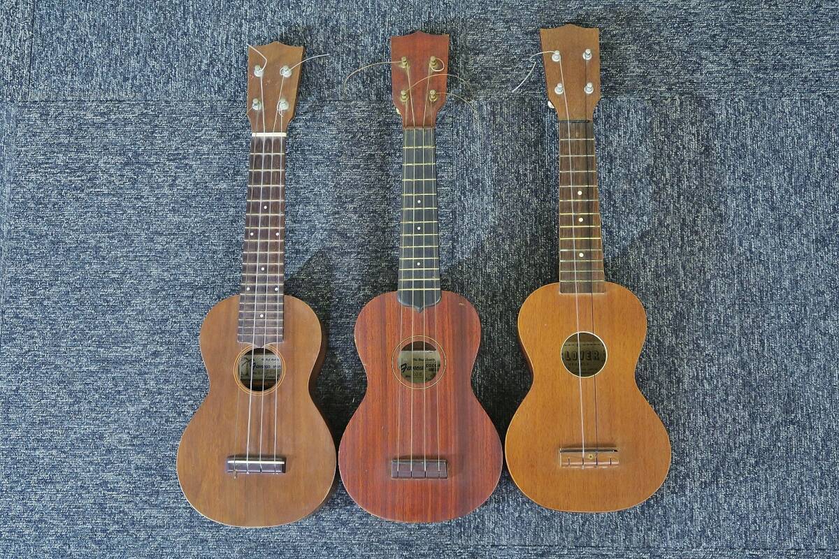 FAMOUS UK-240/No，206/CLOVER/No，600 ウクレレ 3本まとめて(822 フェイマス/クローバー