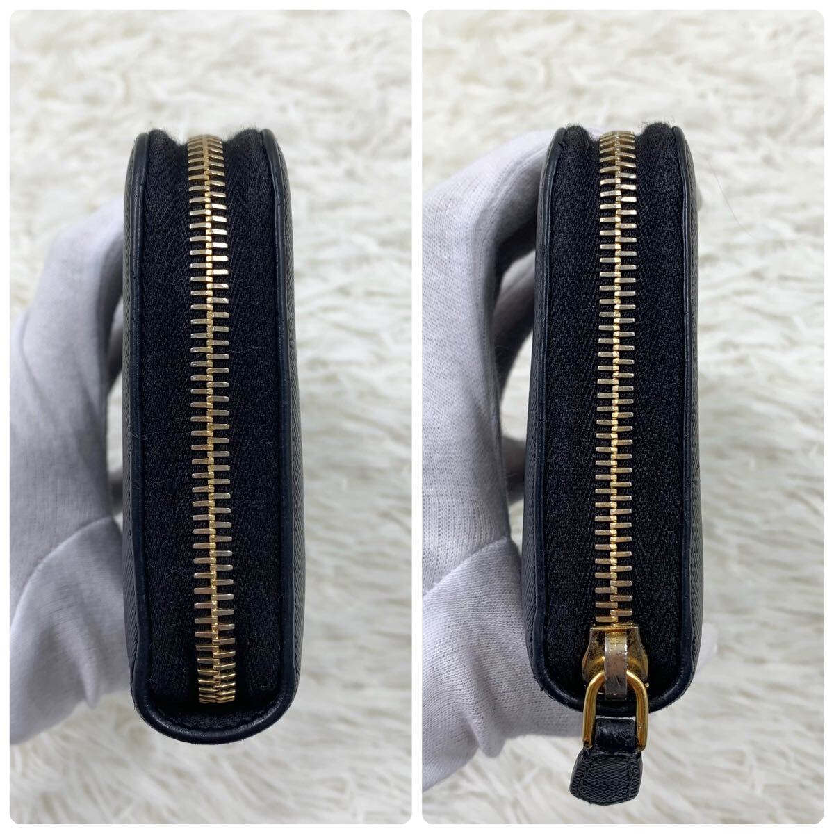 極美品】PRADA プラダ サフィアーノ レザー ラウンドファスナー 極美品】PRADA プラダ サフィアーノ レザー ラウンドファスナー