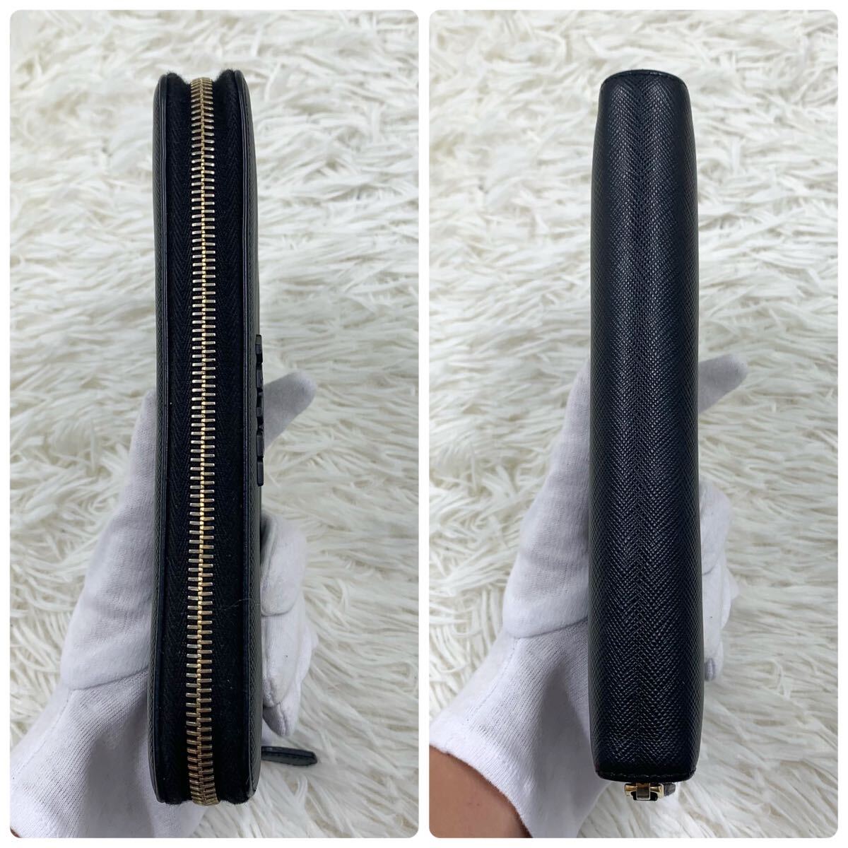 極美品】PRADA プラダ サフィアーノ レザー ラウンドファスナー 極美品】PRADA プラダ サフィアーノ レザー ラウンドファスナー