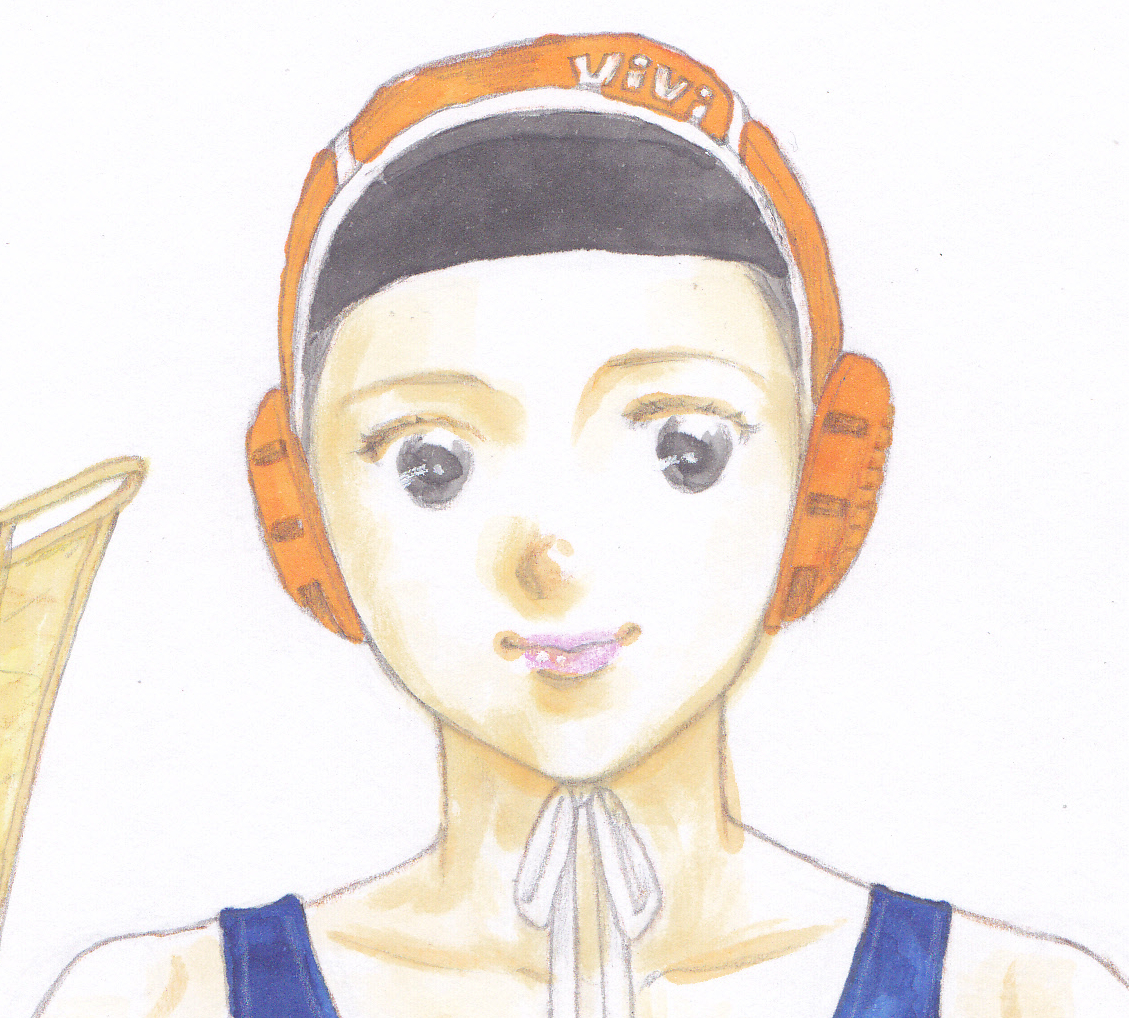 vivi 手描きイラスト「sketch7３」女の子　美少女　アスリート　水球　ハイレグ　ちらり　裸婦　水着　美人画 人物画 鉛筆画 直筆 原画 A4