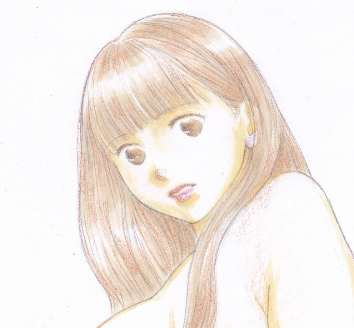 vivi 手描きイラスト「Venus318」女の子 美少女　バックスタイル　ロングヘア　下着　美人画　裸婦　裸身　鉛筆画 直筆 原画 A4サイズ