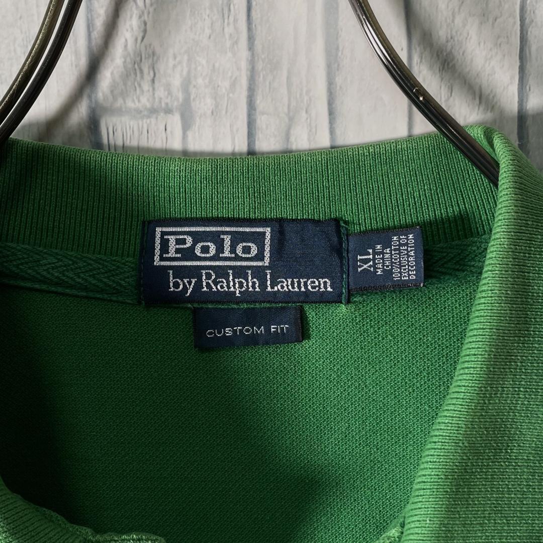 Ralph Lauren ポロシャツ グリーン×橙ダブルポニー袖背番號メンズXL