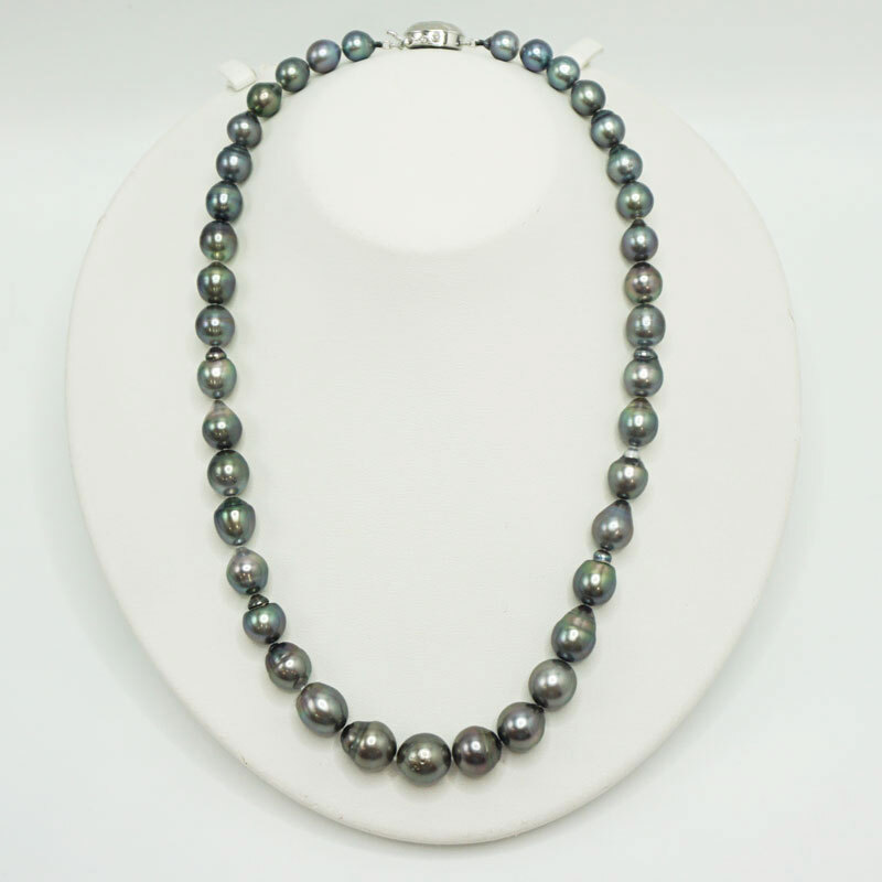 【美品】黒蝶真珠 バロックパール ネックレス ブラック K14WGクラスプ ネック約45cm パール8ｍｍ～11.5ｍｍ パールネック 送料無料！!