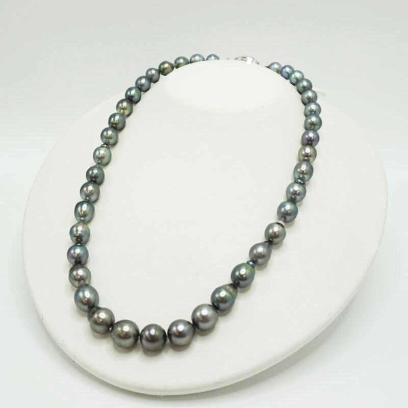 【美品】黒蝶真珠 バロックパール ネックレス ブラック K14WGクラスプ ネック約45cm パール8ｍｍ～11.5ｍｍ パールネック 送料無料！!