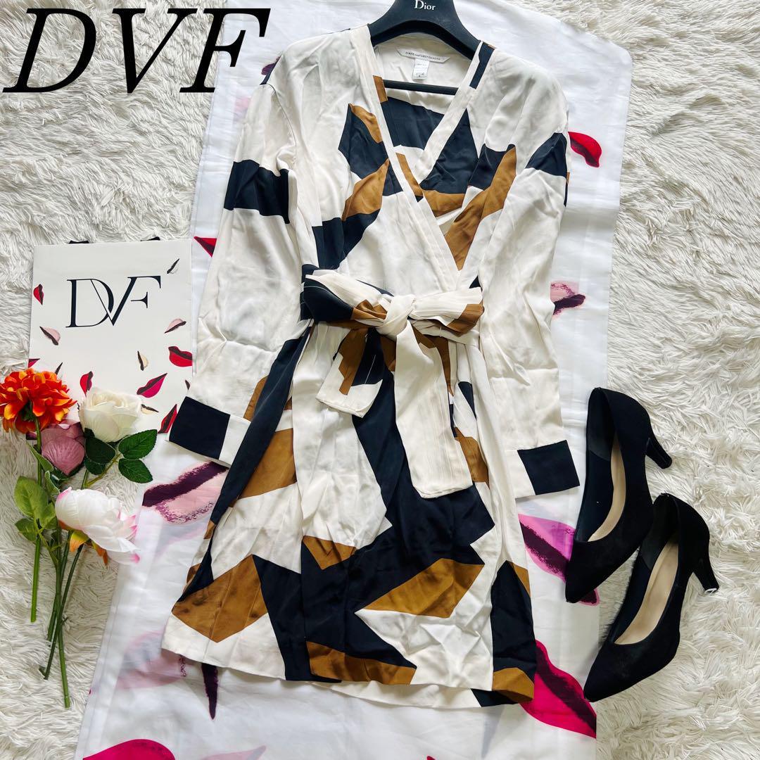 良品】DIANEvonFURSTENBERG 膝丈ワンピース オフホワイト 良品】DIANEvonFURSTENBERG 膝丈ワンピース オフホワイト