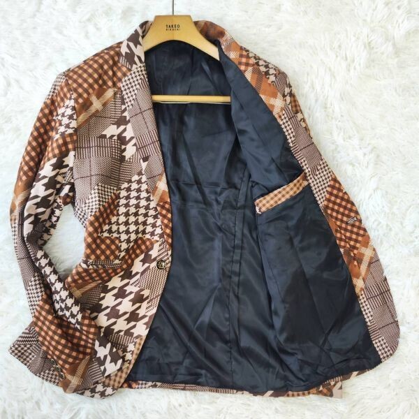★未使用★テーラードジャケット　総柄　3XL　ブラウン　茶　千鳥格子　ブレザー　メンズ　チェック　ブレザー　メンズ