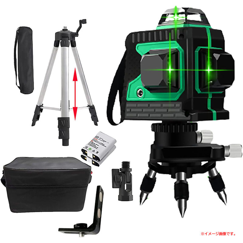C6136YO ◆0830_9凹【アウトレット品】レーザー 墨出し器 Aitoyo 12ライン+三脚付き グリーンレーザー 自動補正機能未使用 測量工具
