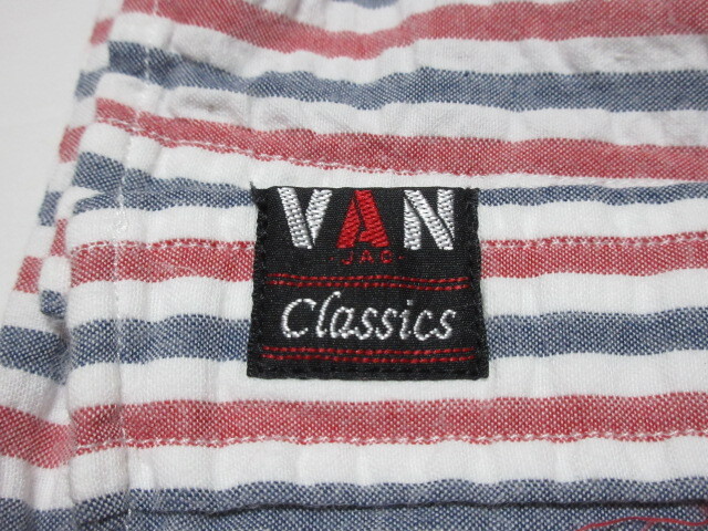 VAN JAC/Classics　ヴァン ヂャケット　半袖BDシャツ　ホワイト/レッド＆ネイビー/ストライプ　L　綿100%/シアサッカー　バック釦他