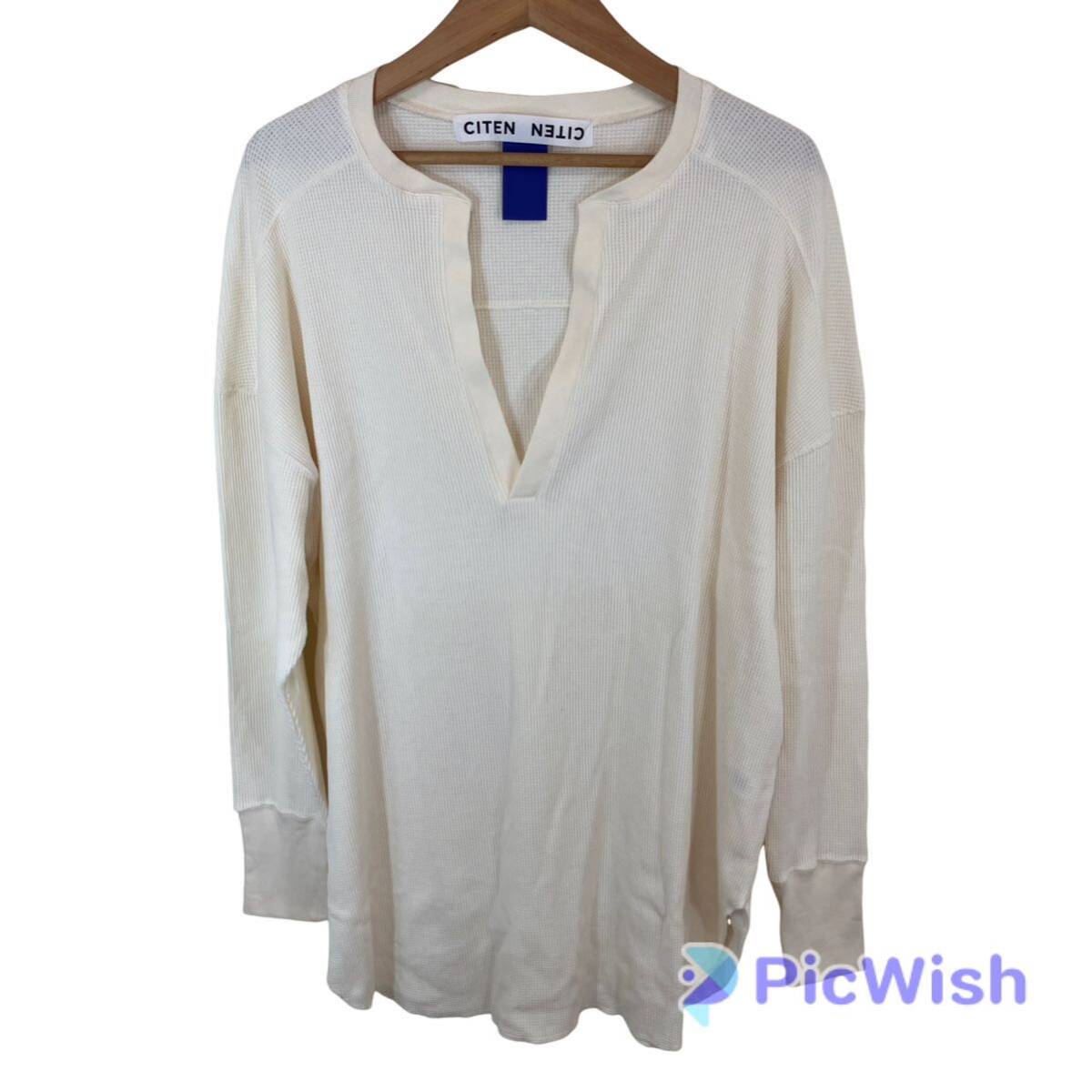 CITENsi тонн UNITED ARROWS United Arrows men's мужской V шея V шея длинный рукав длинный t рубашка вафля ткань size:free
