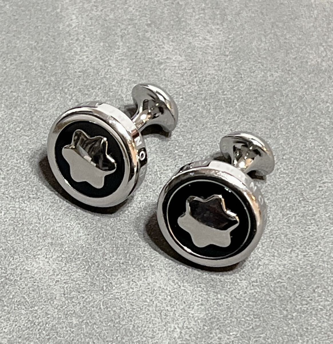 希少】 MONTBLANC モンブラン カフス スター シルバー 黒 希少】 MONTBLANC モンブラン カフス スター シルバー 黒