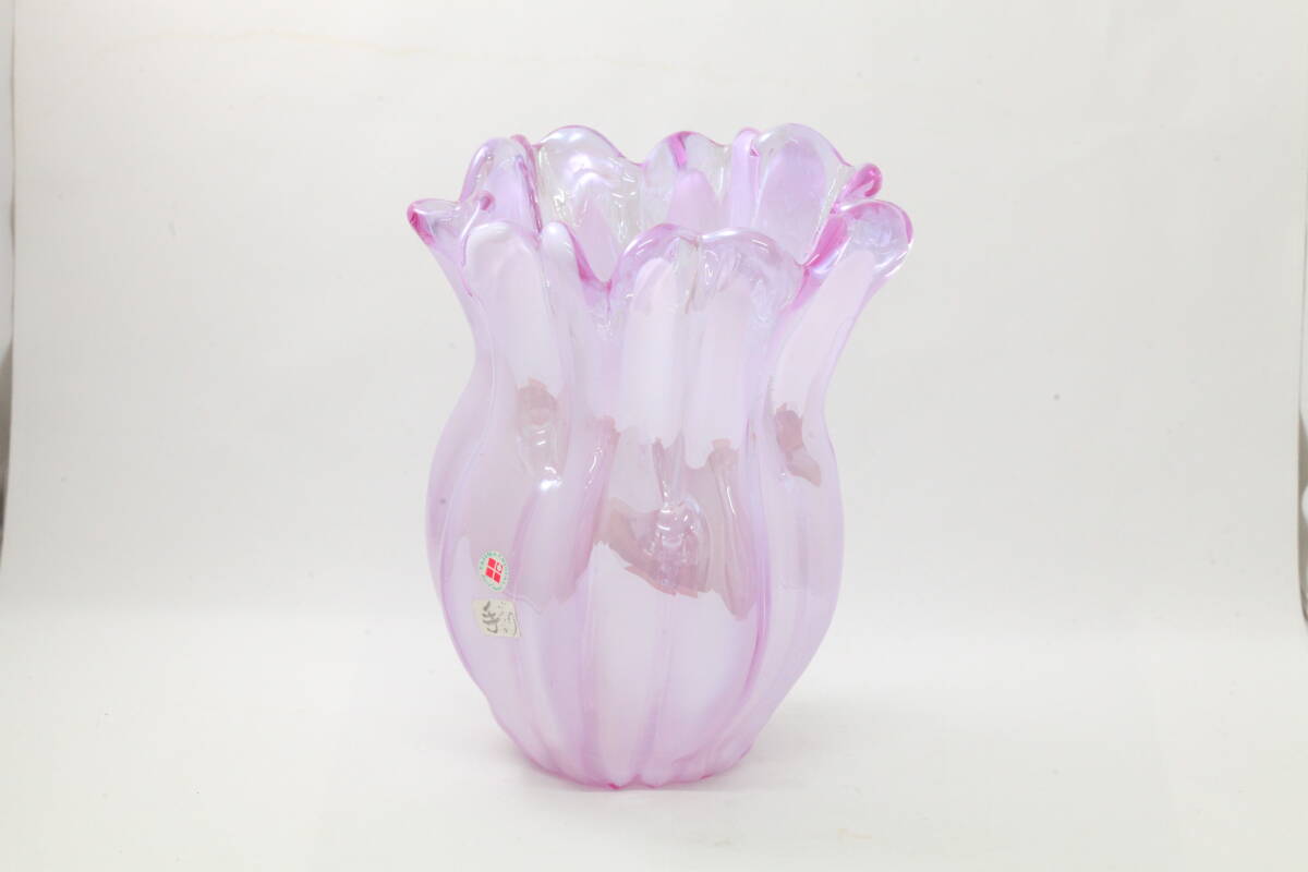 TAJIMA CRISTAL 花瓶 花器 壺 工芸品 ガラス ピンク アンティーク コレクション 手作り 生花 和室 ディスプレイ 花道 