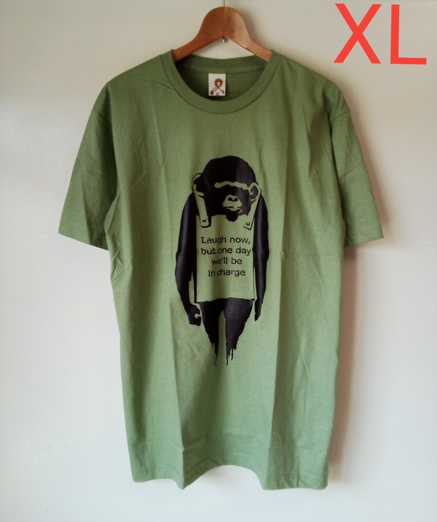 バンクシー baksy ラフ・ナウ モンキー 猿 アートTシャツ(XL抹茶)マ12